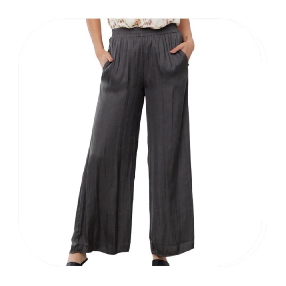 Sincerely Jules Charcoal Gray Wide-Leg Elastic Waist Pants